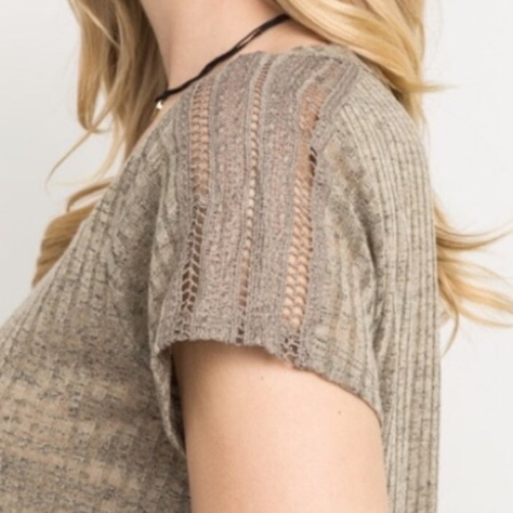 ❌DONATED❌Mystree Tan Brown Longline Lightweight Detailed Short Sleeve Tunic Top - Picture 3 of 10